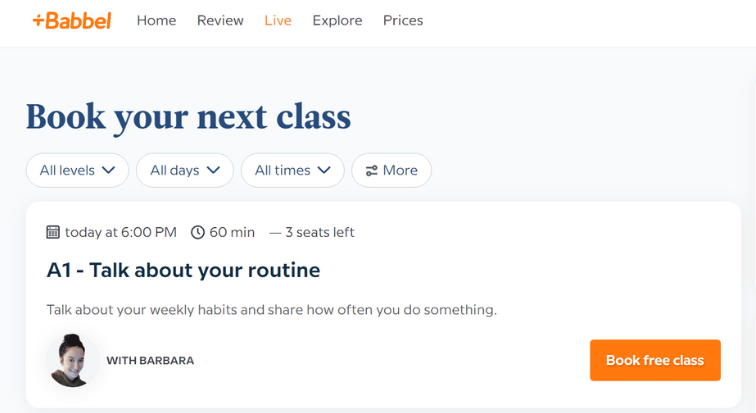 Babbel Live Website